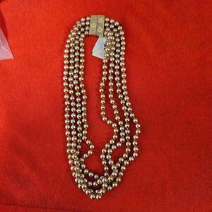 Magnetic Closure Gold 4 Strand Pearl Necklace Graduated Glam Chic